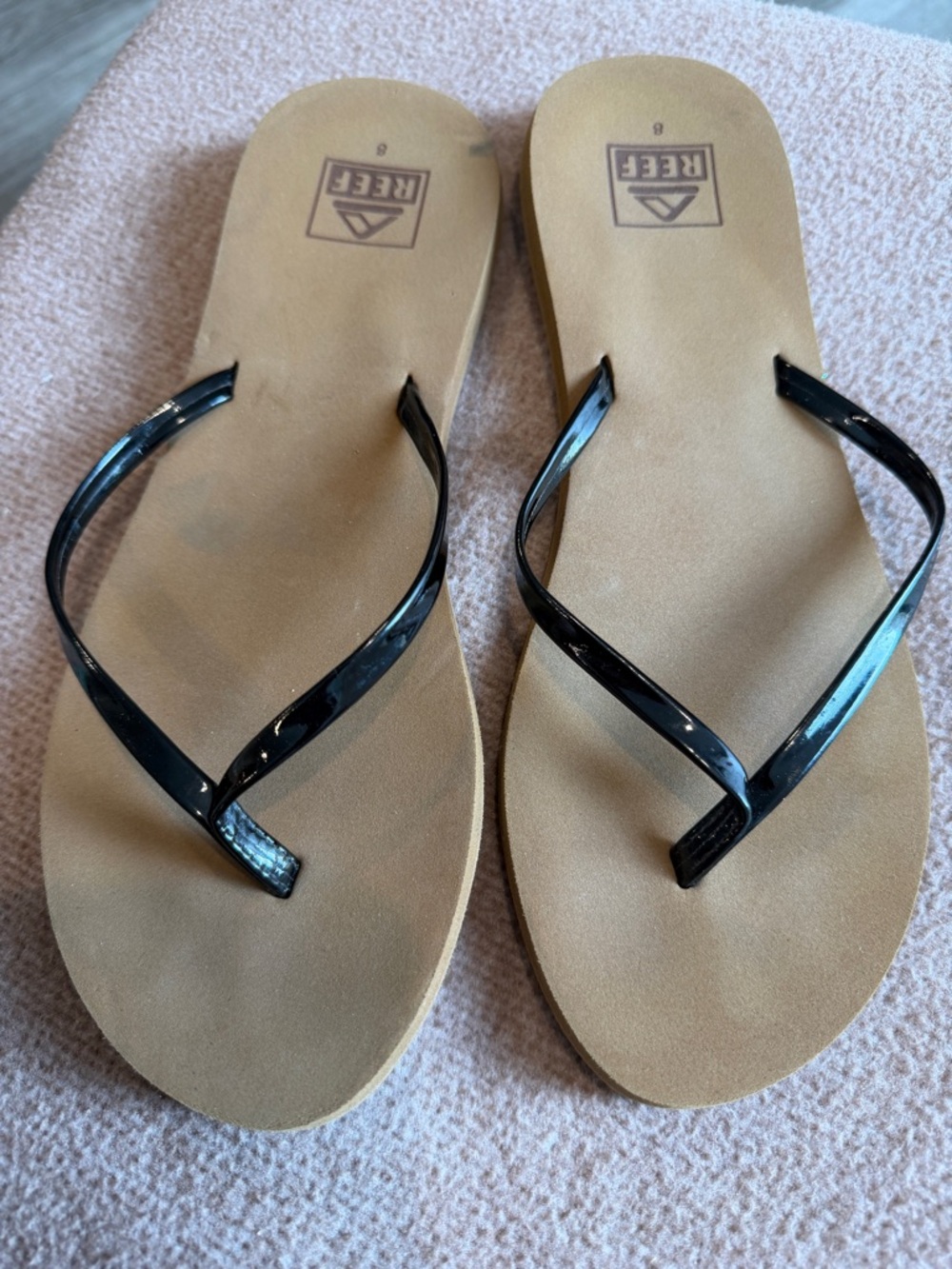 Reef Women's Black Strap Tan Footbed Flip Flops